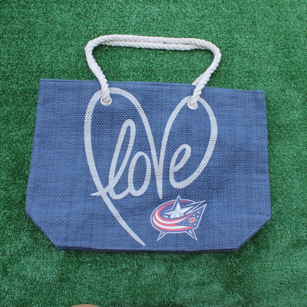 NHL Columbus Blue Jackets Hockey "Love" rope tote bag